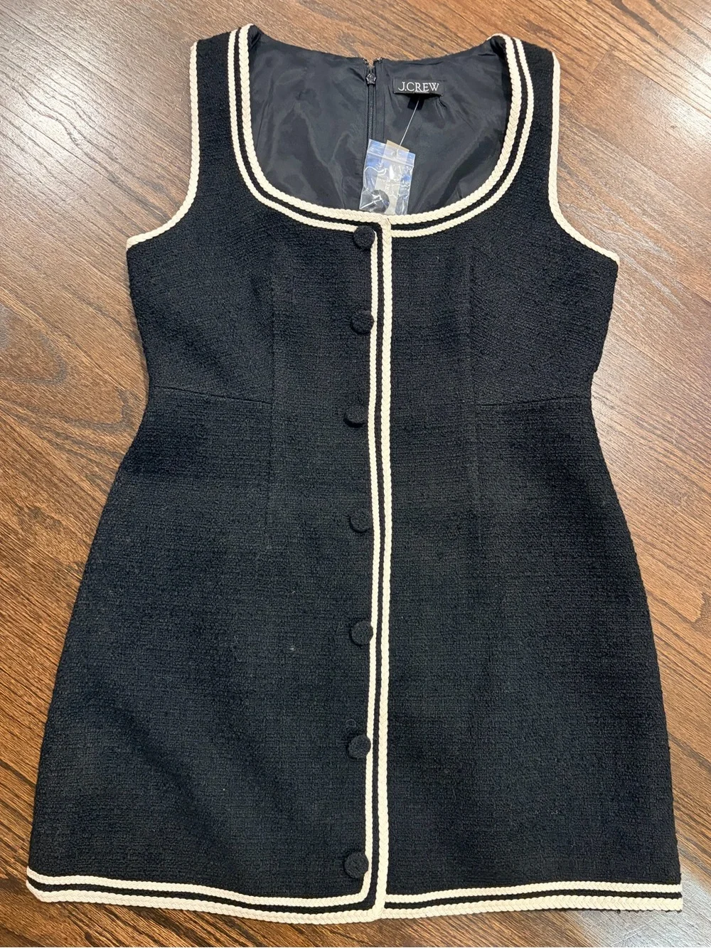 J. Crew Black Sleeveless Tweed Mini Dress with Cream Trim